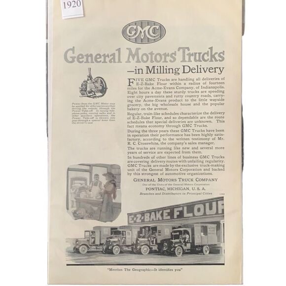 Vintage 1920 GMC General Motors Trucks E-Z Bake Flour Milling Delivery Ad Advert - Picture 3 of 4
